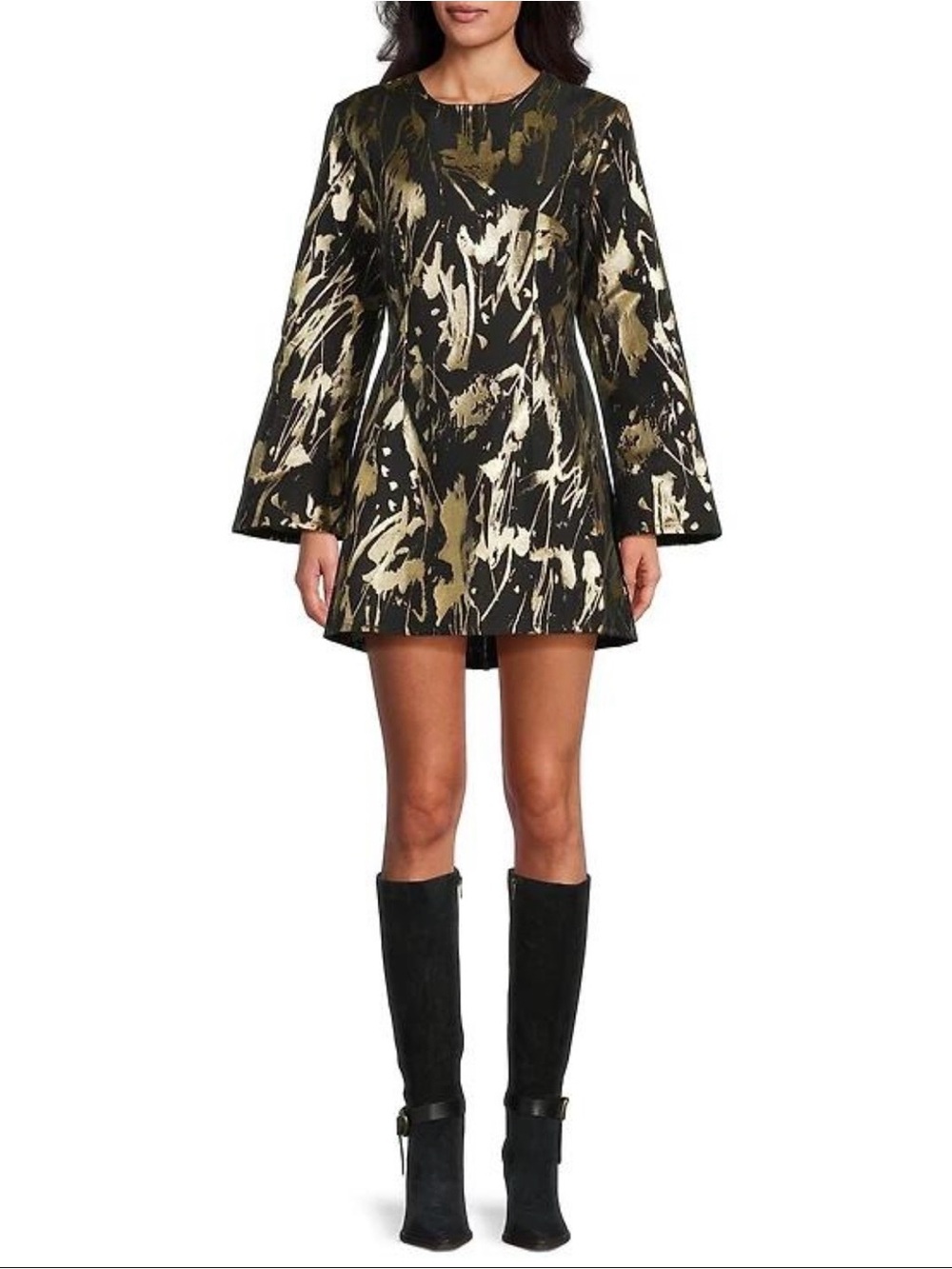 Bryn Walker Foglia D’Oro Metallic Gold Jacquard Tunic Dress sz. XL